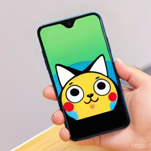 짱구 팬아트 트렌드 - A close-up of a diverse young adult's hand holding a sleek, modern smartphone. The phone's screen di...