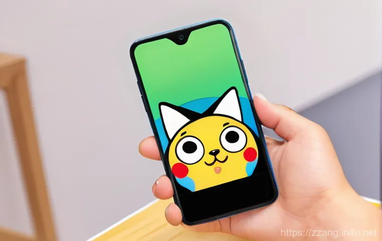 짱구 팬아트 트렌드 - A close-up of a diverse young adult's hand holding a sleek, modern smartphone. The phone's screen di...